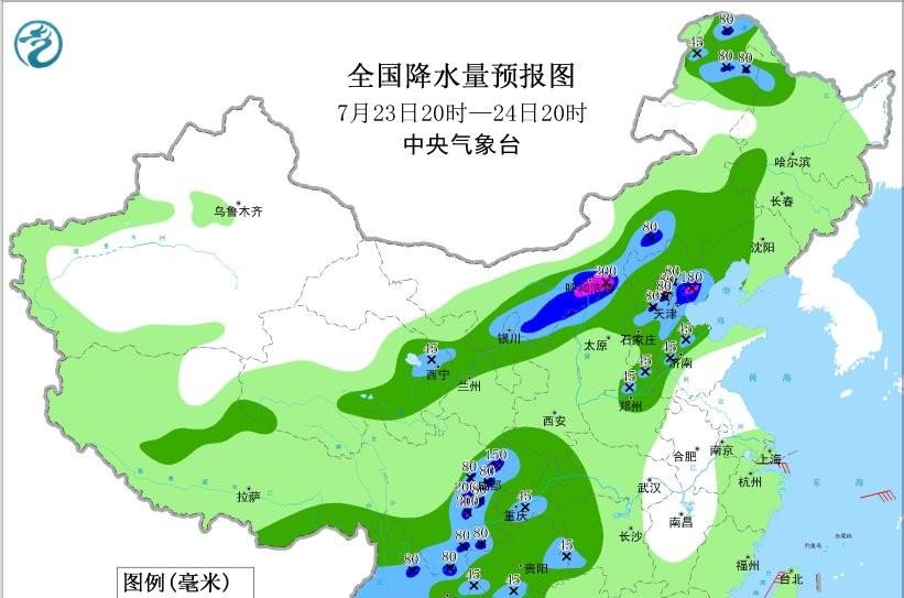 本轮强降雨中心已定，明日7月25号天气预报，暴雨大暴雨分布如下  第4张