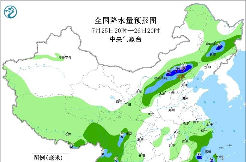 本轮强降雨中心已定，明日7月25号天气预报，暴雨大暴雨分布如下  第6张