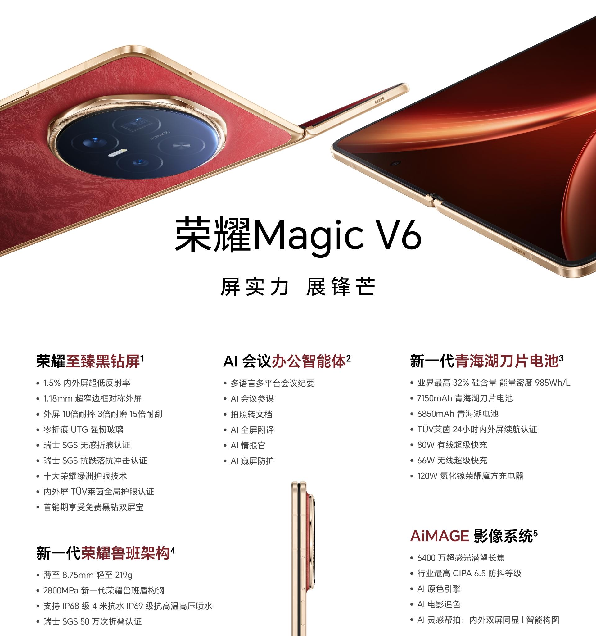 荣耀MagicV6正式发布，7150mAh+100倍长焦，8999元起售！  第2张